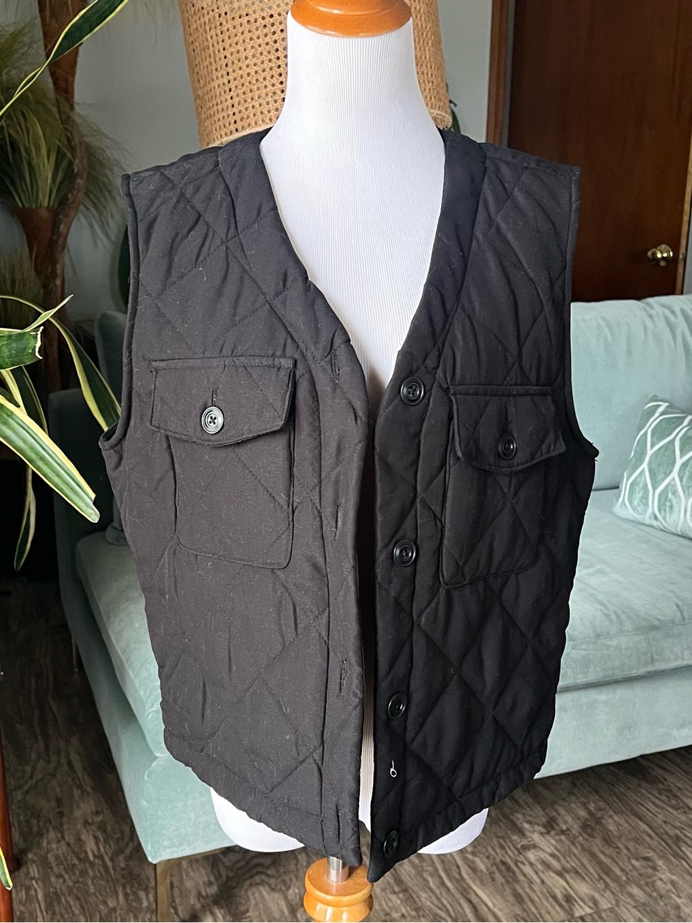 Primark Quilted Black Button-Front Men's Vest